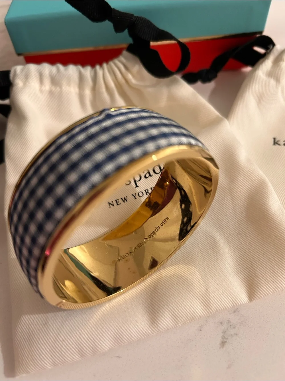 Kate Spade Women’s Navy Gingham Bangle and Stud Earring Set